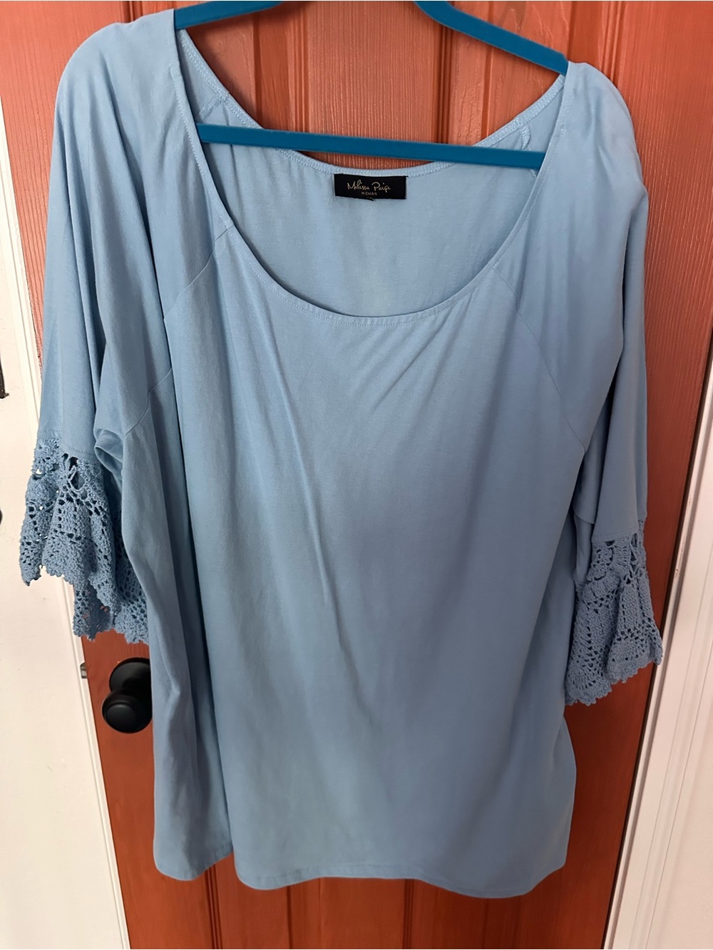 Melissa Paige Light Blue Crochet Bell-Sleeve Tunic